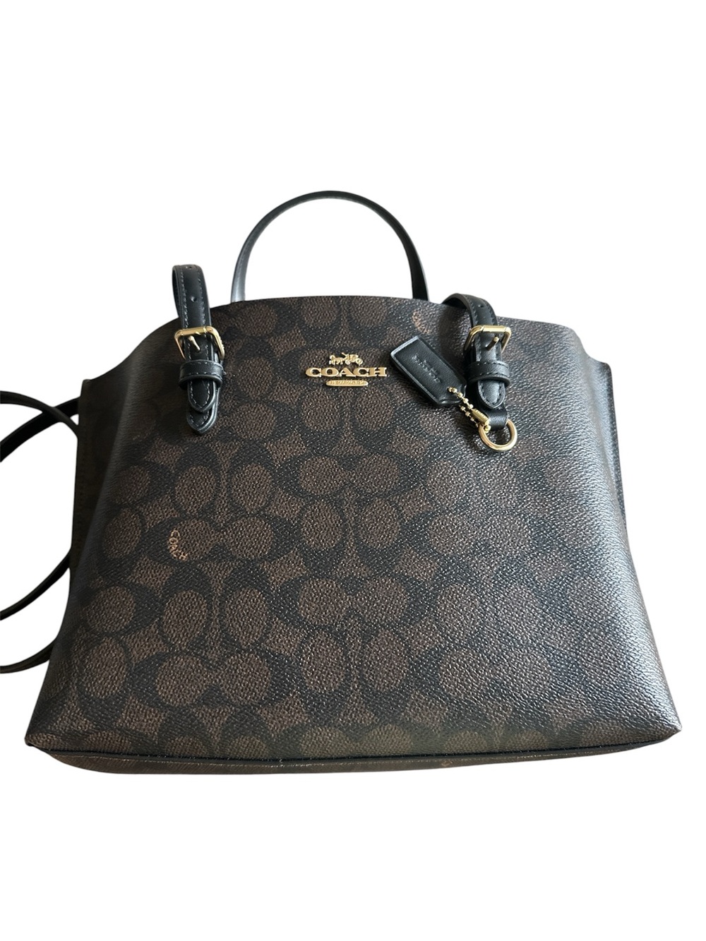 NWOT Coach Mollie Tote 25 in Signature Canvas Walnut Black CV965 Crossbody - Picture 9 of 10